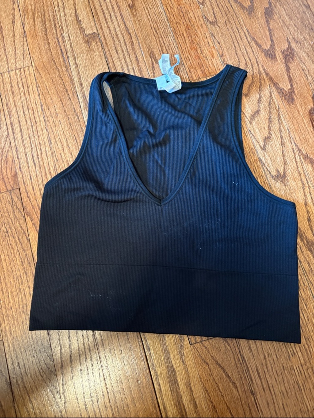 Athleta Black Ribbed V-Neck crop Tank Top